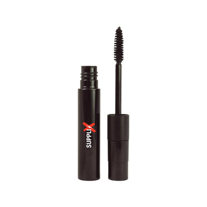 Black dual wand mascara with thick and thin brushes for natural wispy or full dramatic volume lashes, featuring waterproof no