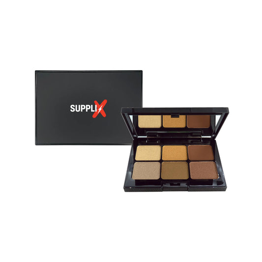 Creamy vegan eyeshadow palette in caramel kiss tones featuring 6 highly pigmented shimmering and matte shades for effortless 