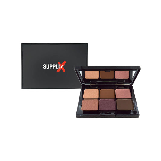 Creamy vegan eyeshadow palette in sweet almond neutral tones, featuring 6 shimmer and matte shades with jojoba oil for gentle