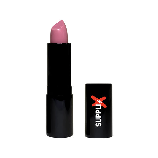 Vibrant Precious Pink luxury cream lipstick swatch on soft lips, highlighting creamy texture with argan oil hydration and vit