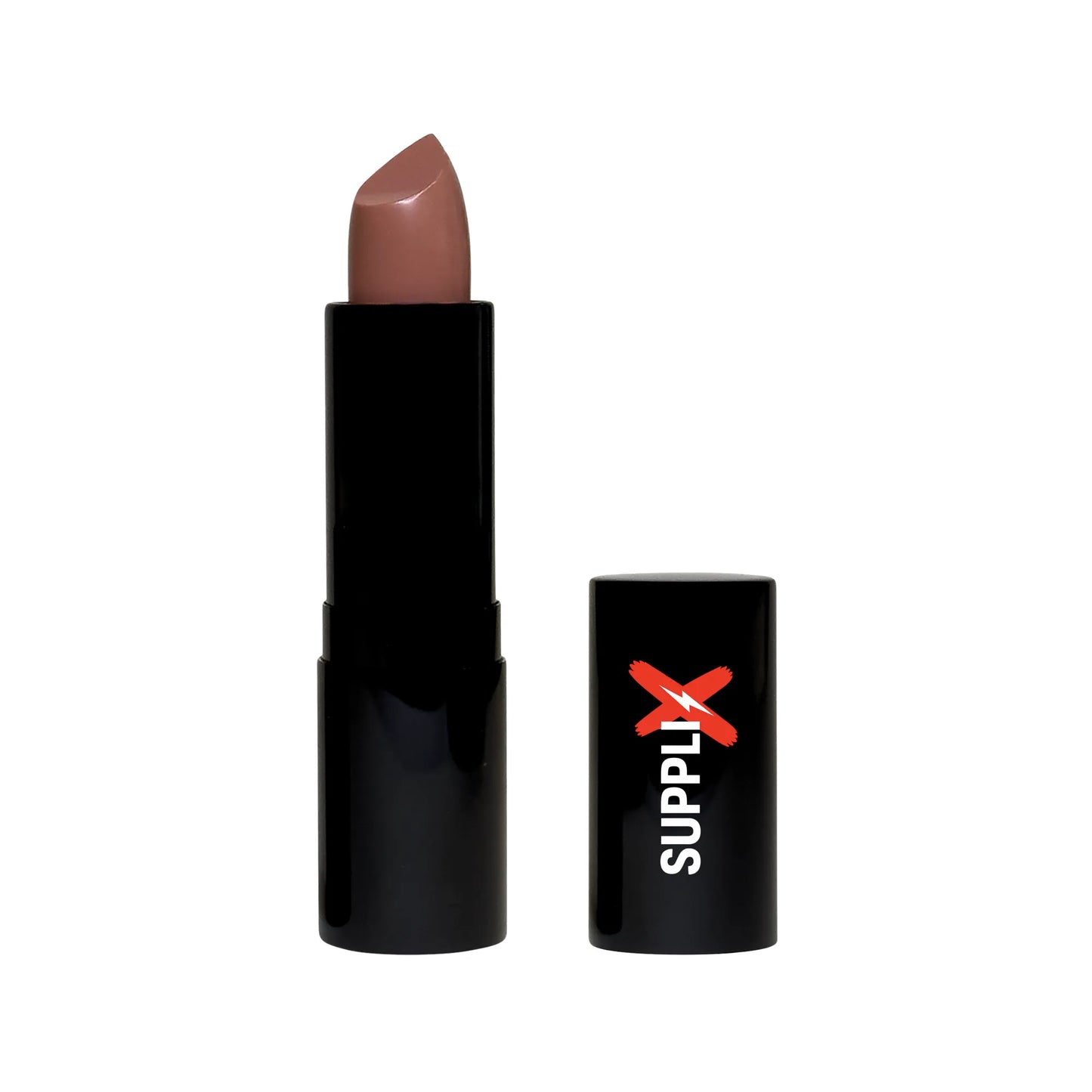 Vibrant swatch of naughty nude cream lipstick on plump lips, highlighting ultra-hydration from argan, olive, and macadamia oi