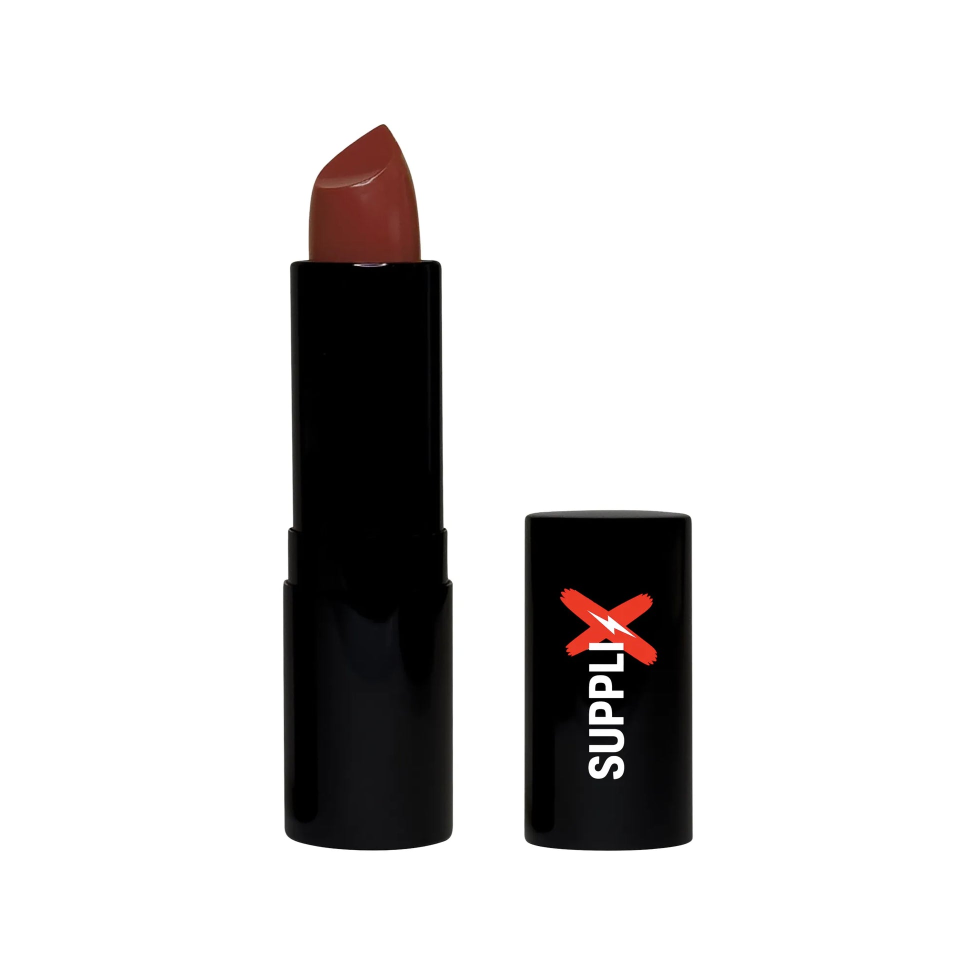 Vibrant brandy shade applied on diverse skin tones, highlighting cushiony matte finish, full pigment coverage, and hyaluronic