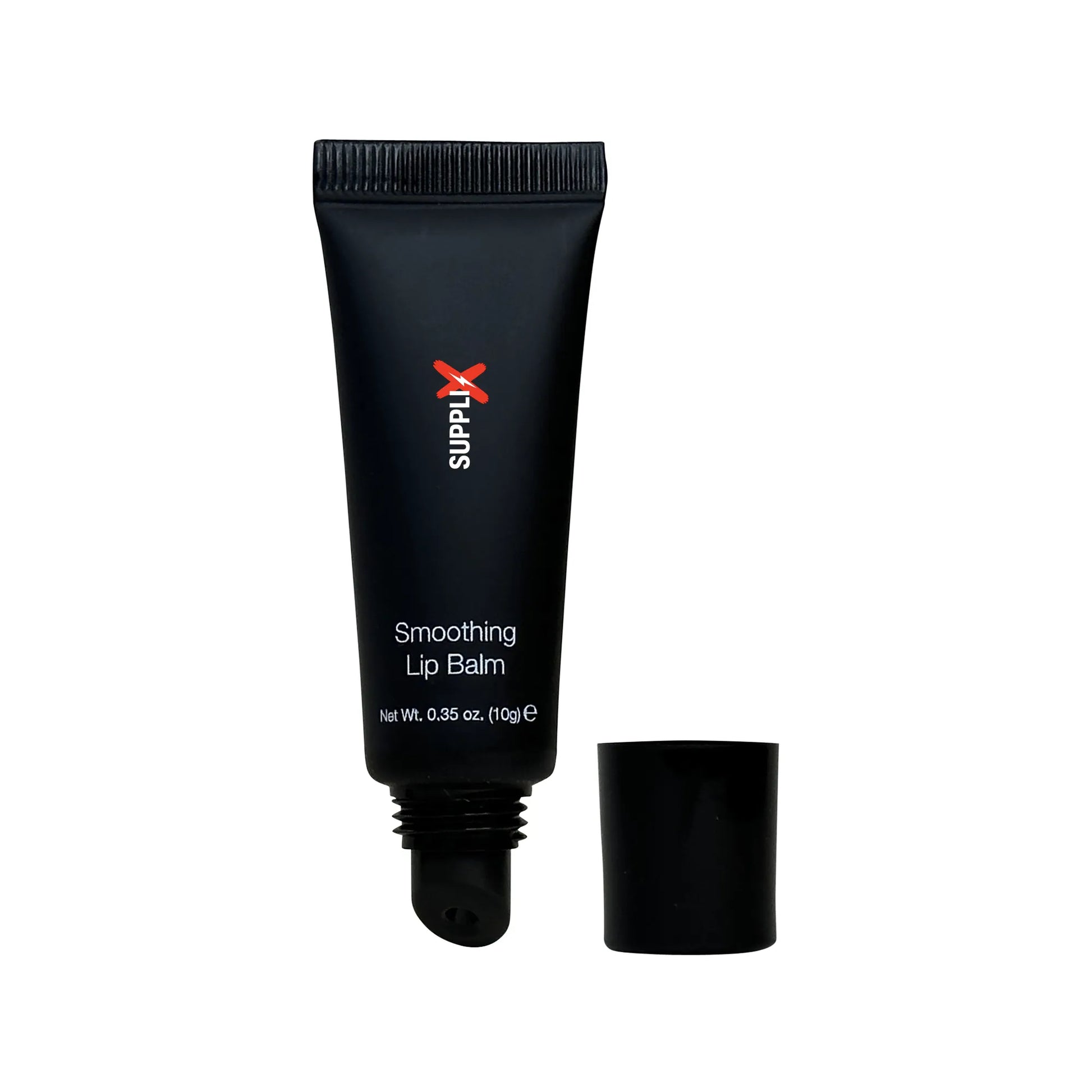 Compact vanilla-scented smoothing lip balm tube gliding on hydrated lips, infused with hyaluronic acid and shea butter for pl