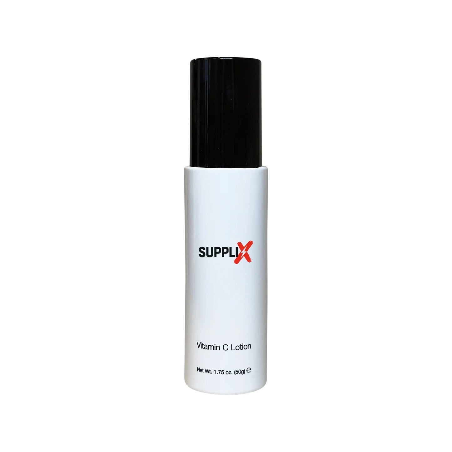 Bottle of SUPPLI-X Vitamin C Lotion with bright orange tangerine scent, featuring rose hip extract for enhanced collagen prod