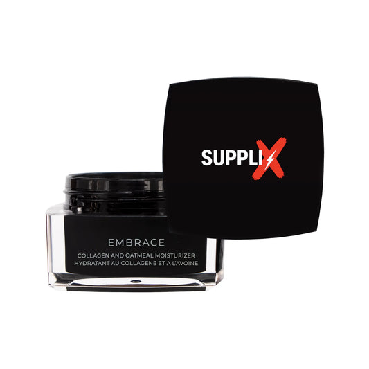 Luxurious jar of SUPPLI-X Embrace Collagen Moisturizer infused with colloidal oatmeal, collagen peptides, and vitamin E for u