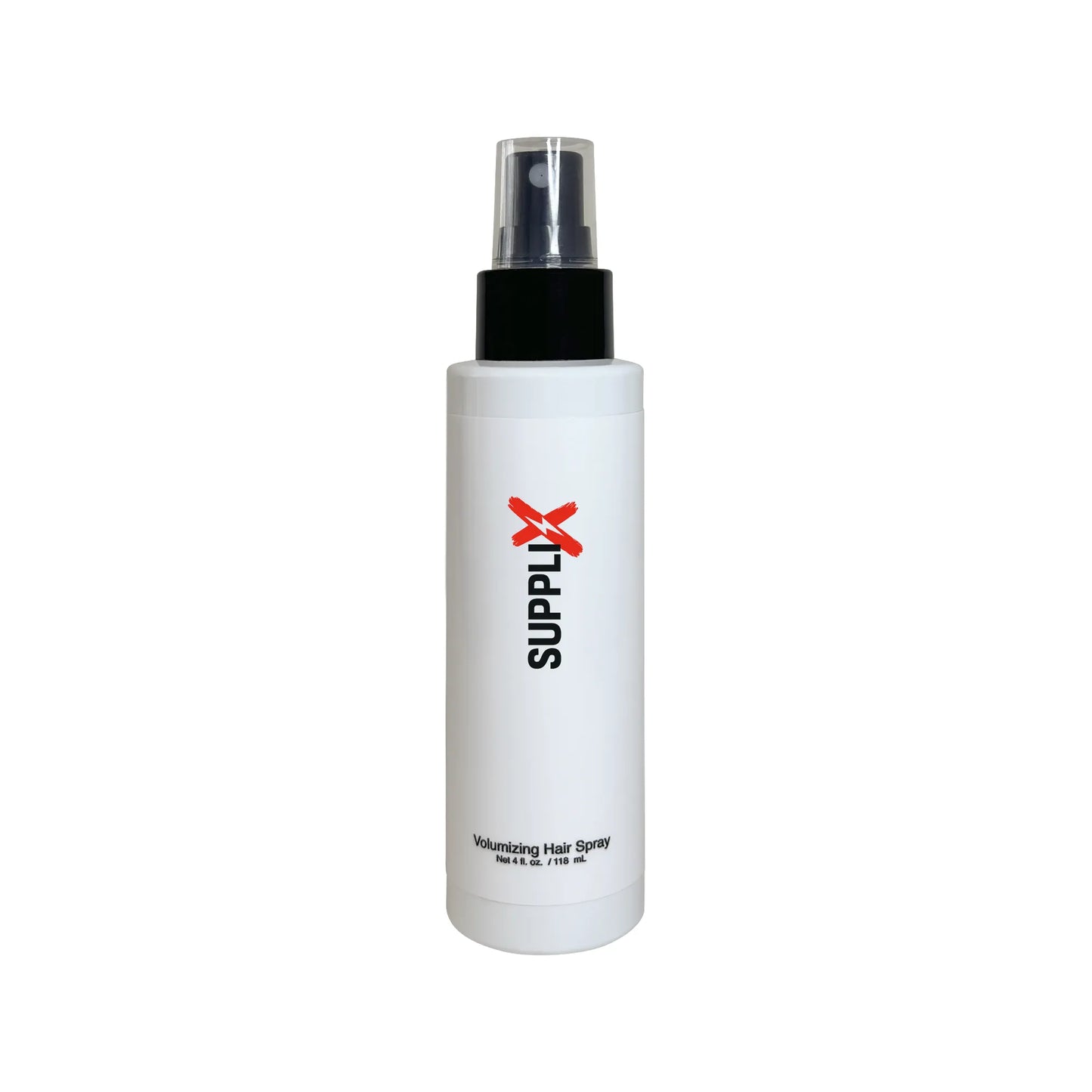 Sleek bottle of SUPPLI-X Volumizing Hair Spray enriched with panthenol and rosehip oil, delivering dramatic root volume, nour