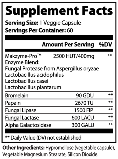 SUPPLI-X Digestive Enzyme Pro Blend | Multi-Enzyme + Probiotic Complex | 60 Capsules