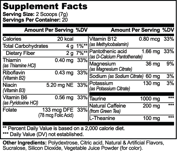 SUPPLI-X Energy Powder Melon Cream Supplement Facts label