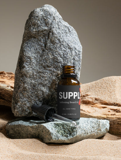 Mens beard grooming oil for softening conditioning and styling