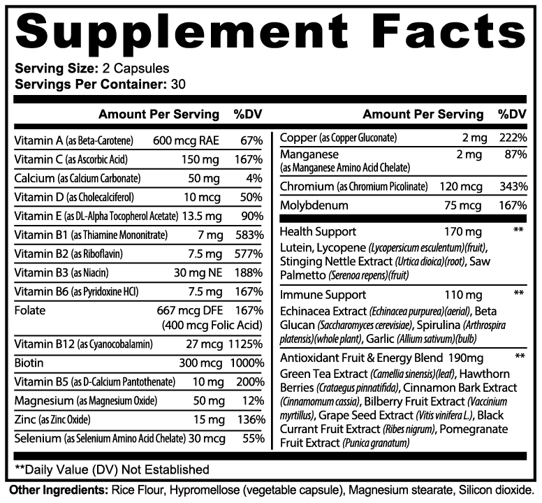 SUPPLI-X Complete Multivitamin | 20+ Vitamins, Minerals & Botanicals | 60 Capsules
