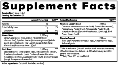 SUPPLI-X Greens Superfood Powder | Spirulina, Chlorella, Wheatgrass & More | 215g