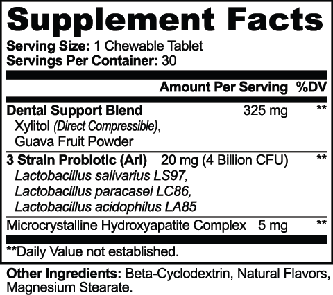 SUPPLI-X Dental + Oral Wellness Chewables – chewable tablet with xylitol, guava, oral probiotics and hydroxyapatite