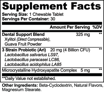 SUPPLI-X Dental + Oral Wellness Chewables – chewable tablet with xylitol, guava, oral probiotics and hydroxyapatite