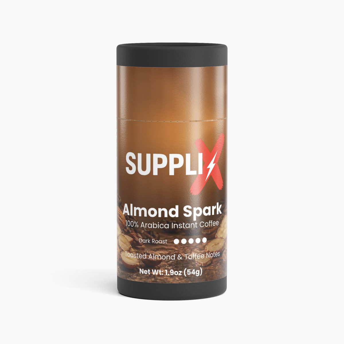SUPPLI-X Almond Spark dark roast instant coffee tube, 1.9 oz