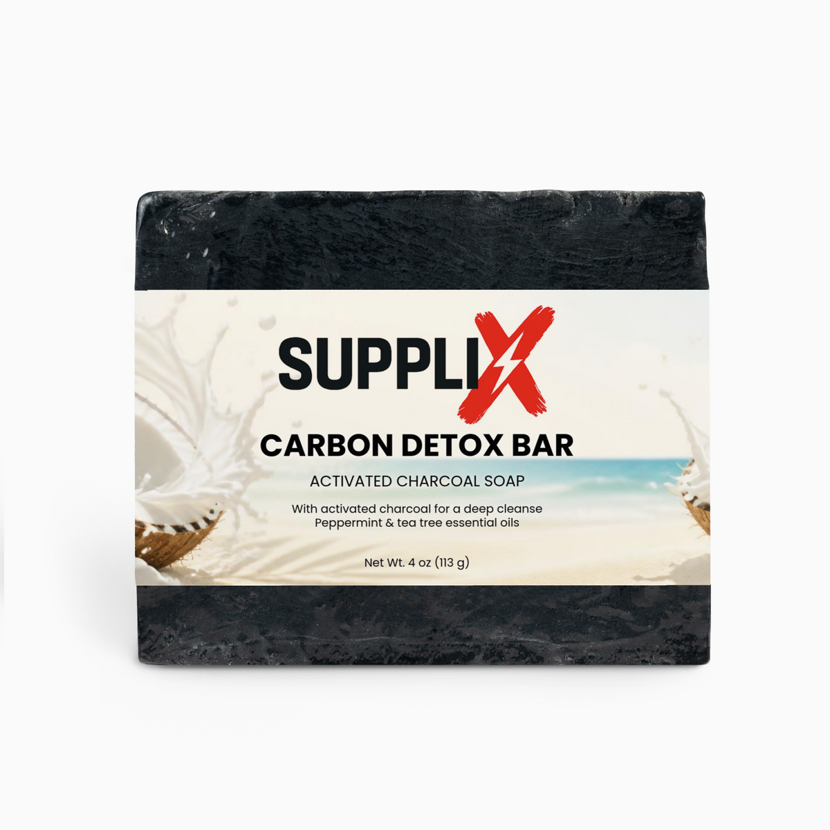 SUPPLI-X Carbon Detox Bar – activated charcoal soap with peppermint and tea tree oil, 4 oz