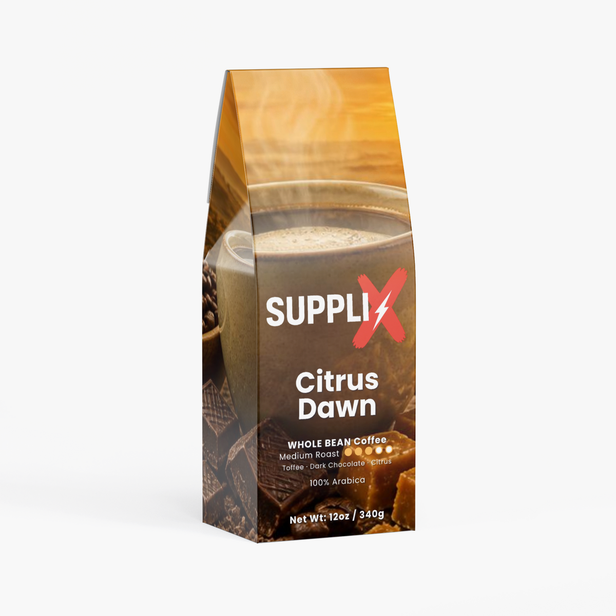 SUPPLI-X Citrus Dawn medium roast whole bean coffee, 12 oz bag