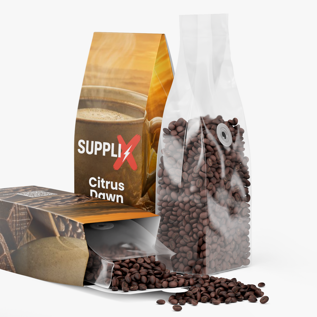 SUPPLI-X Citrus Dawn coffee bag, front and back