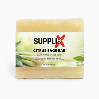 SUPPLI-X Citrus Sage Bar – lemongrass and sage essential oil soap, 4 oz