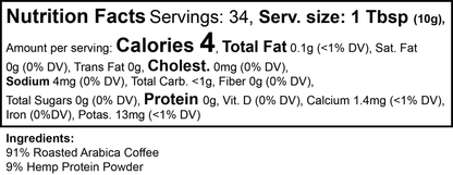 SUPPLI-X Hemp Ridge ground coffee Nutrition Facts