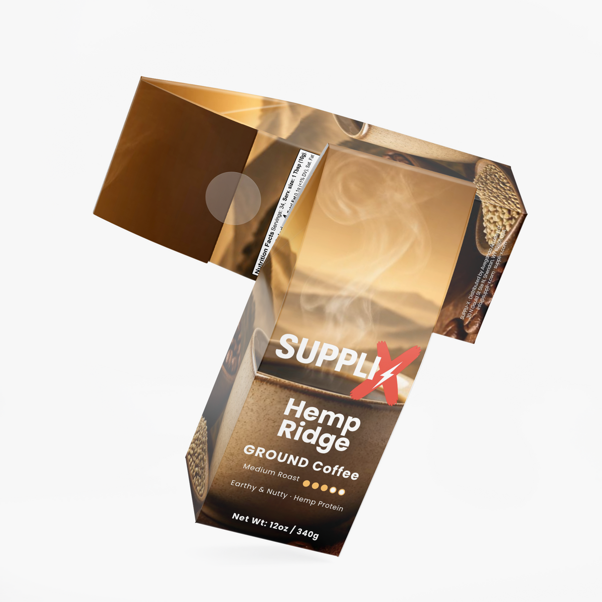 SUPPLI-X Hemp Ridge earthy and nutty medium roast ground coffee bags