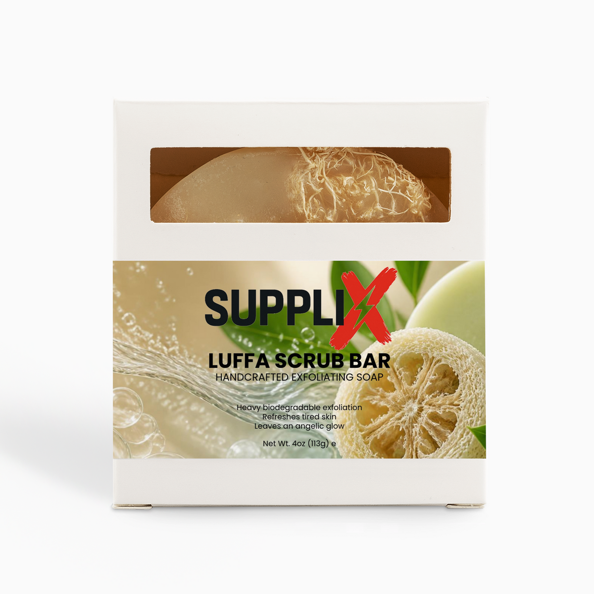 SUPPLI-X Luffa Scrub Bar – handcrafted exfoliating soap with natural luffa, 4 oz
