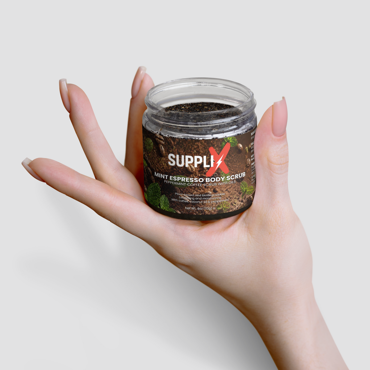 SUPPLI-X Mint Espresso Body Scrub in hand – photo 6