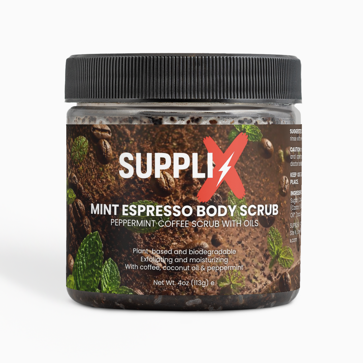 SUPPLI-X Mint Espresso Body Scrub – peppermint coffee body scrub, 4 oz jar