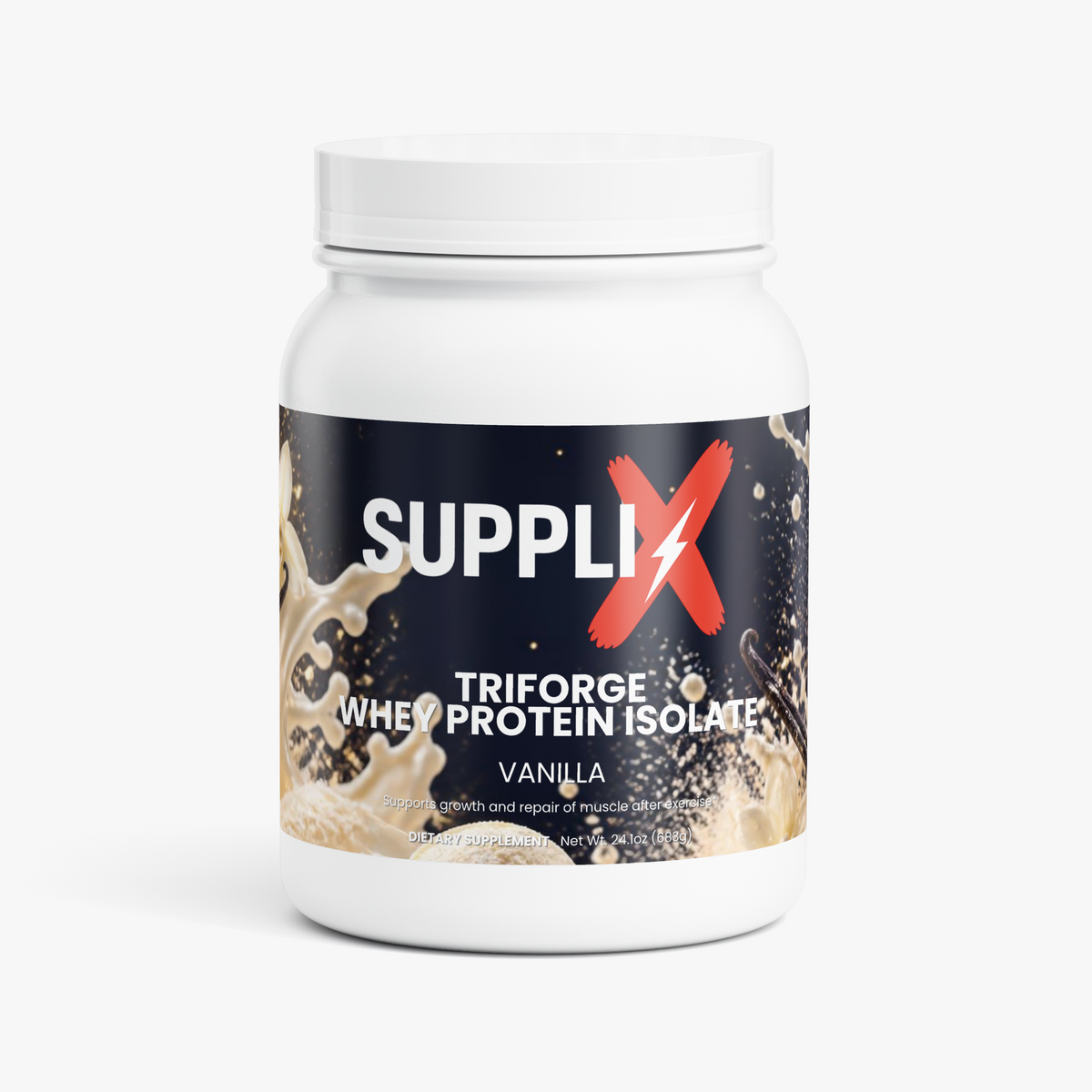 SUPPLI-X TriForge Whey Isolate Vanilla – clean whey protein isolate with only 3 ingredients, 19g protein, 683g